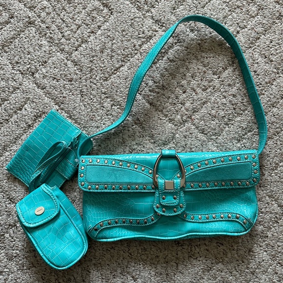 Nine West Turquoise Studded Shoulder Bag With Accessories - Picture 1 of 14